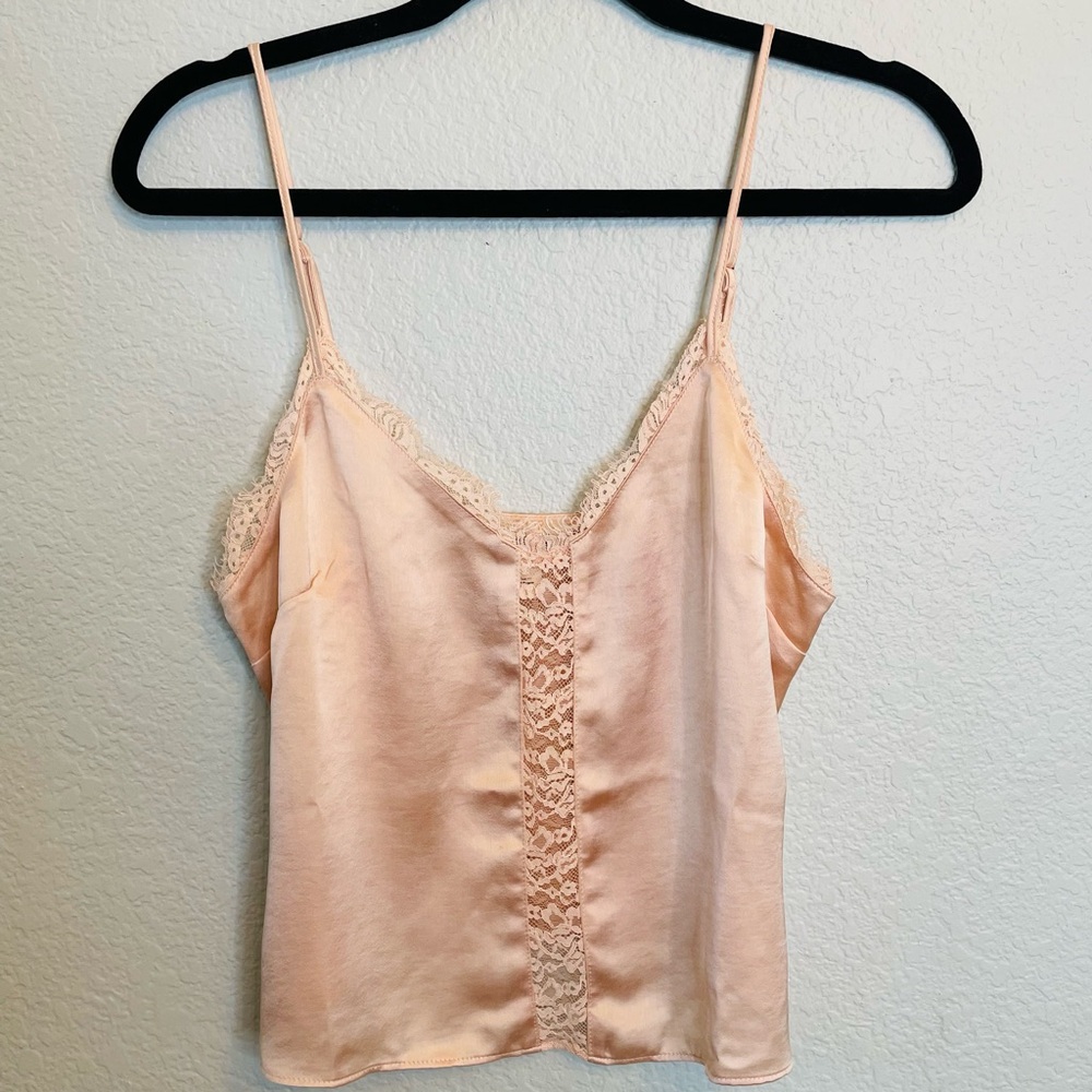 Open Edit Peachy Pink Dainty Feminine Silky Lace Strappy Camisole | Small